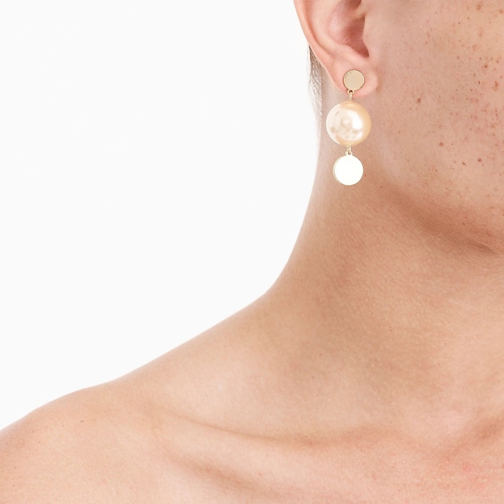 NWT J.Crew Pearl Drop Earrings AR816 Gold circles classic feminine style